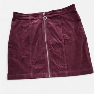 Forever21 Burgundy Velvet Zip-Up Mini Skirt, Size Large